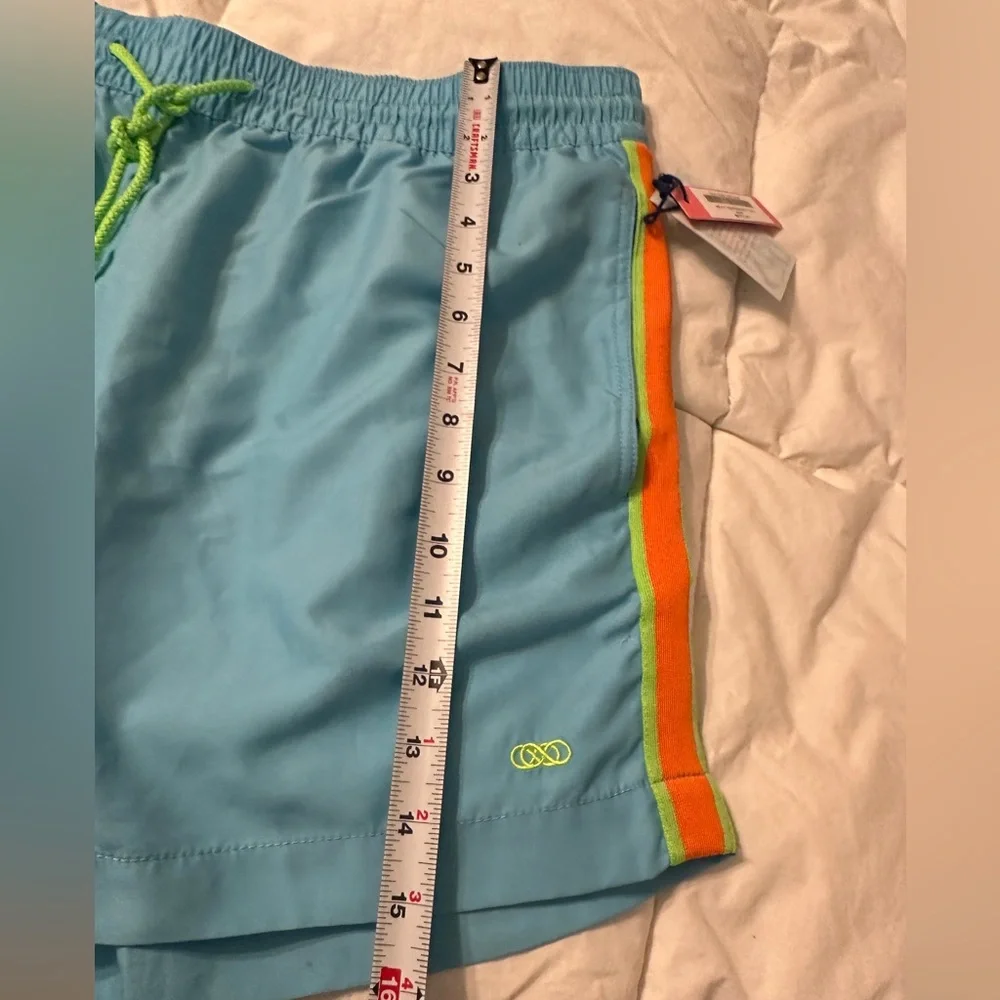 Le Club Skyline Mid Length Swim Trunks - NWT - Size XXL - Blue w/ Orange Accents